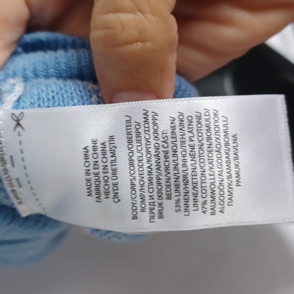 Polo by Ralph Lauren Blue and White Checkered Linen Blend Sweater, 20"PTP, 20" L - Picture 6 of 7